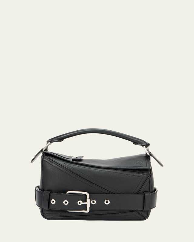 Puzzle Biker Top-Handle Bag in Shiny Leather